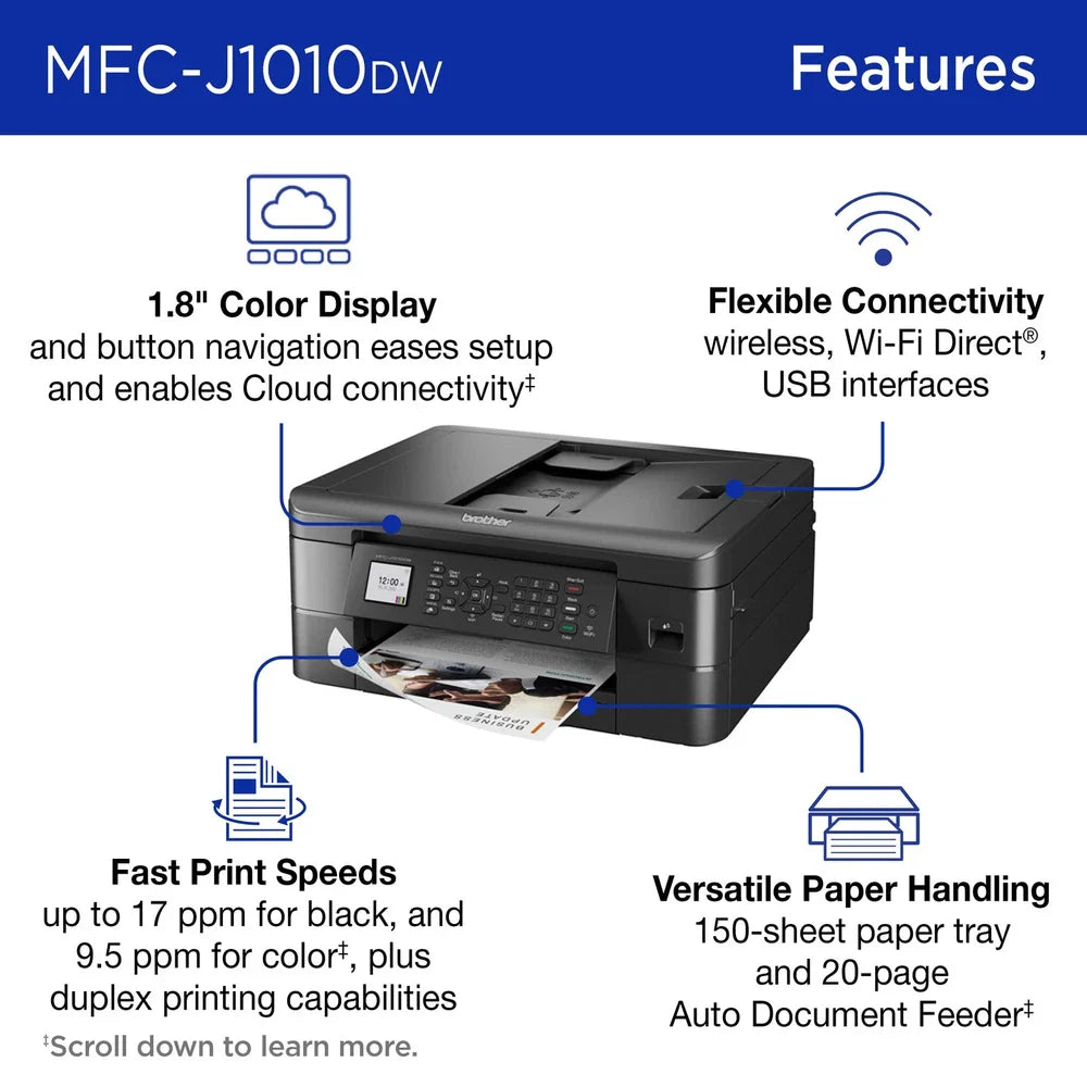 Brother - MFC-J1010DW Wireless Color All-in-One Refresh Subscription Eligible Inkjet Printer - Black